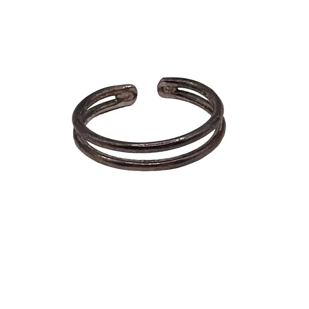 Sterling‎ Silver 925 Double Open Bar Tiny Pinky Ring Size 4 Modernist Vintage